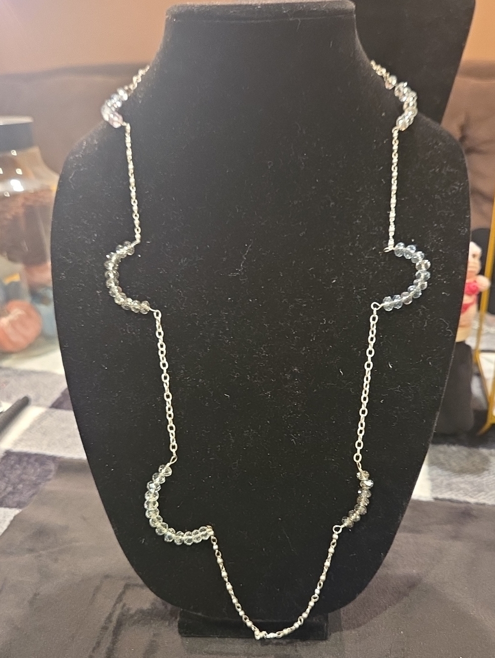 LOFT Long Silver Chain Necklace with Pale Blue Beads